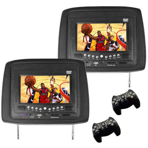 Car Headrest DVD Player/Game System Black (pair) - 7 Inch