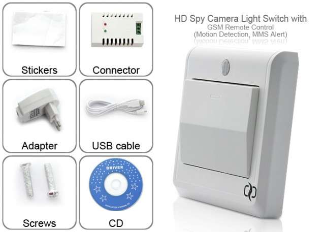 HD Spy Camera Light Switch with GSM Remote Control (Motion Detection, MMS Alert) - I137