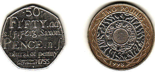 UK 1998 Queen Elizabeth 2 Pound Coin with free 50p