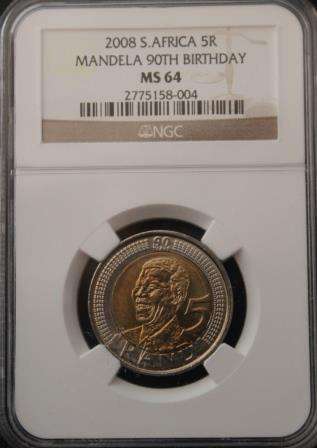 2008 R5 MANDELA BIRTHDAY COIN MS 64!!!!!!! R1 CRAZY START!!!!!