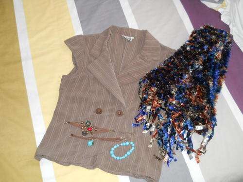 Cropped jacket/waistcoat, scarf and bracelet combo