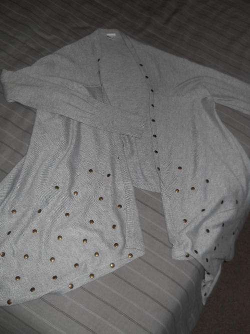 Grey waterfall cardi with stud detail - S