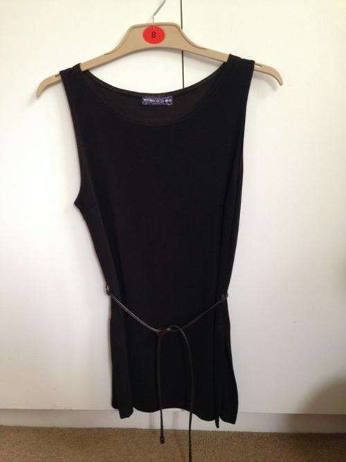 Chocolate Brown sleevless shirt with leather string belt - Size M