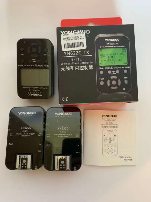 YONGNUO YN-622C-TX Wireless TTL Flash Controller Transmitter for Canon with Two YN622C Transceivers.
