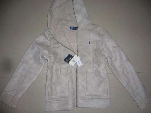 POLO - WOOL INSIDE HOODED SUEDE JACKET - CREAM - SIZE LARGE- NEW -