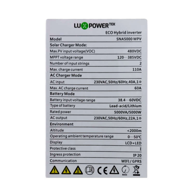 LuxPower Hybrid Inverter 5000W 48V - SNA5000WPV  ( Box Opened )