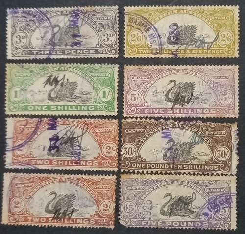 Western Australia Swan Revenue Stamps to 5 Pounds