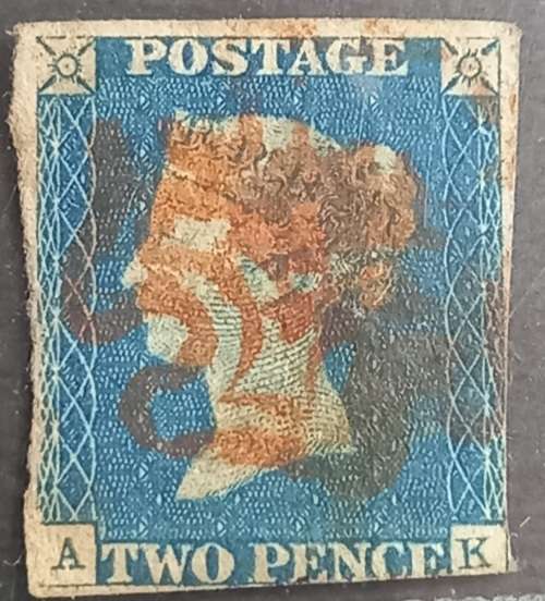 Great Britain 2 Penny Blue Stamp Maltese Cross Cancel