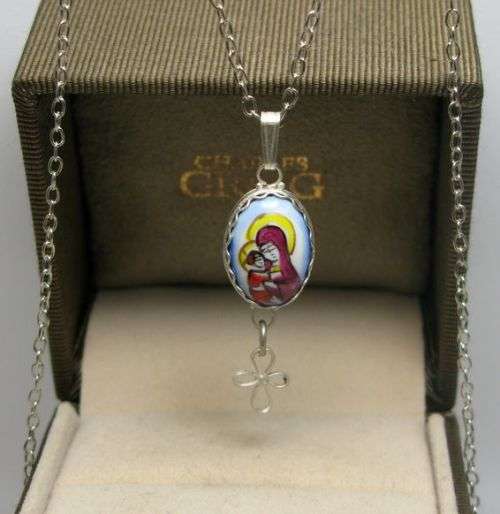 Traditional Russian Enamel "Finift" Egg Pendant with Icon from Rostov City. Hand Made in Russia.
