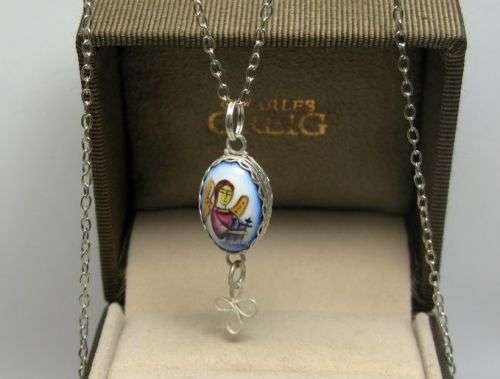 Traditional Russian Enamel "Finift" Egg Pendant with Icon from Rostov City. Hand Made in Russia.