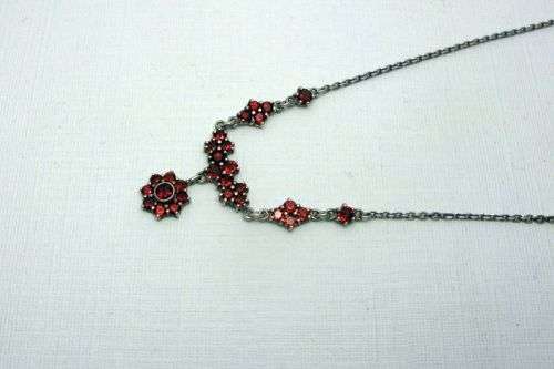 Classic Old Vintage 925 Silver Necklace with Garnet Stones, Hand Made. Italy.