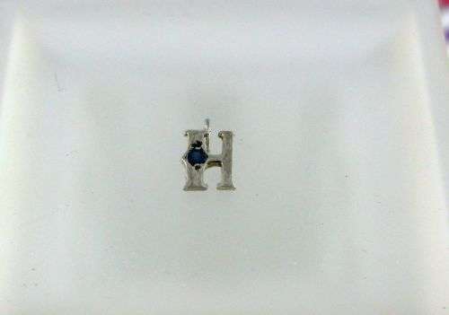 Old Vintage Sterling Silver Pendant letter "H" with Natural Sapphire.