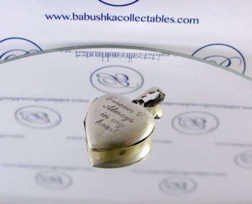 Antique Sterling Silver Locket, Heart Shape Hand Engraved.