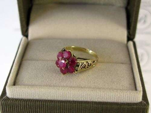 Beautiful Antique 14 Carat 585* Rose Gold Cluster Ring with Natural Rubies. Hand Made.