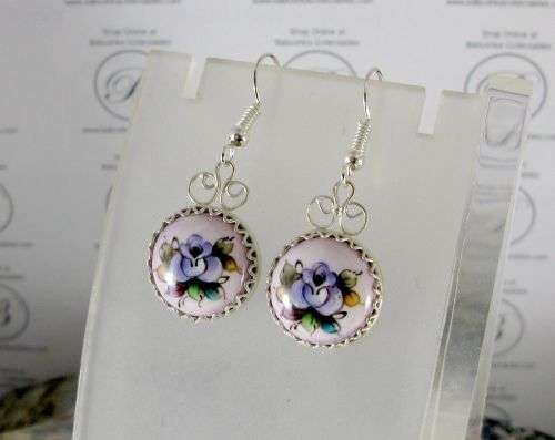 Vintage Traditional Russian Enamel Style "Finift" Drop Earrings Rostov City. Hand Made in Russia.