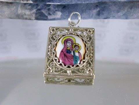 Traditional Russian Enamel "Finift" Pendant with Icon from Rostov City. Hand Made in Russia.