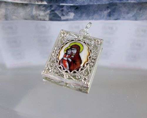 Traditional Russian Enamel "Finift" Pendant with Icon from Rostov City. Hand Made in Russia.