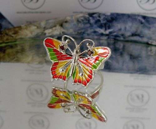 Traditional Imperial Russian Faberge Art Guilloche Silver Enamel Butterfly Ring Hand Made Russia