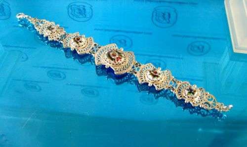 Traditional Russian Enamel "Finift" Bracelet from Rostov City. Hand Made in Russia.