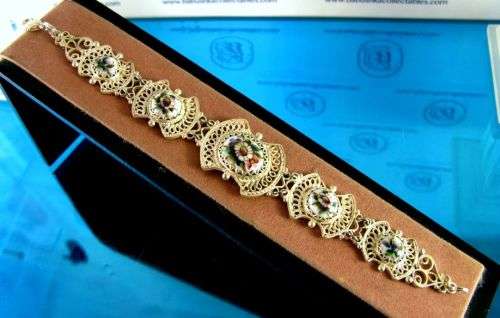 Traditional Russian Enamel "Finift" Bracelet from Rostov City. Hand Made in Russia.