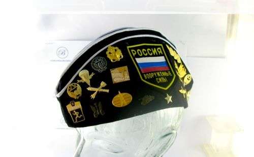 Original Russian Navy Side Cap "Pilotka" with Set of Collecable Badges. Haven't been used.