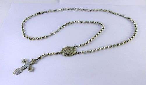 Vintage Chunky Russian Sterling Silver Rosary with Antique Crucifix. Hallmarked 84.