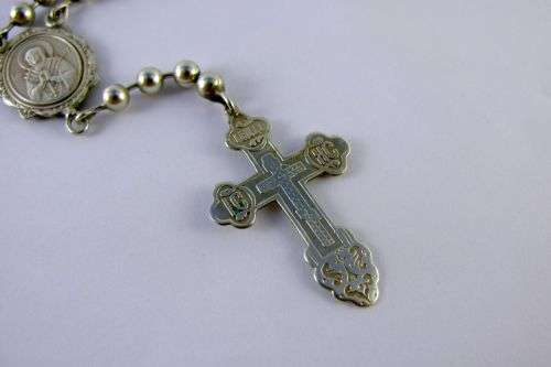 Vintage Chunky Russian Sterling Silver Rosary with Antique Crucifix. Hallmarked 84.