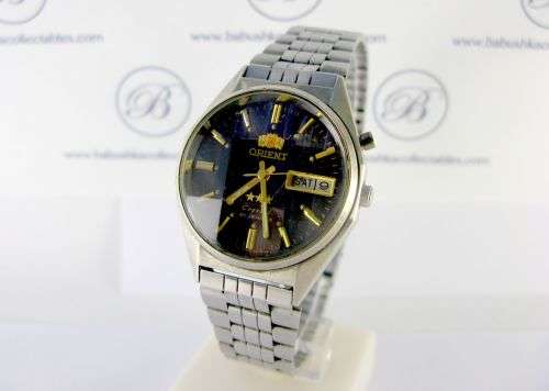 Rare Original Automatic Orient Luxury Wrist Watch Triple Star Day & Date, Faceted Glass
