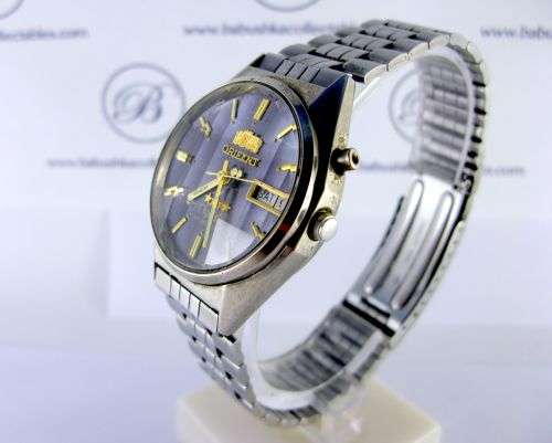 Rare Original Automatic Orient Luxury Wrist Watch Triple Star Day & Date, Faceted Glass
