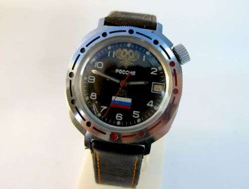 Original Russian Watch "Vostok" "Komandirskie" by USSR Military Factory. Black Dial.1990-s.