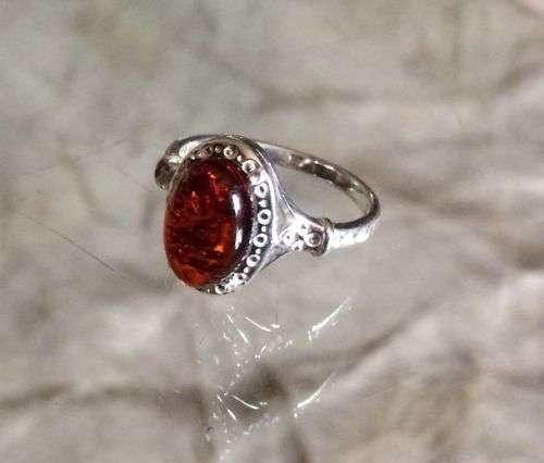 Beautiful Russian Sterling Silver Ring with Natural Baltic Amber Stone
