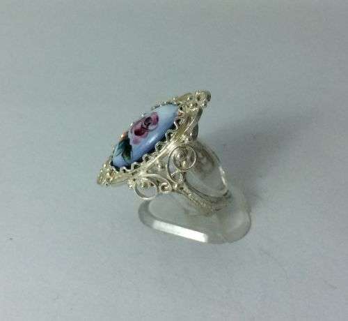 Traditional Russian Enamel "Finift" Ring Rostov City. Hand Made in Russia.