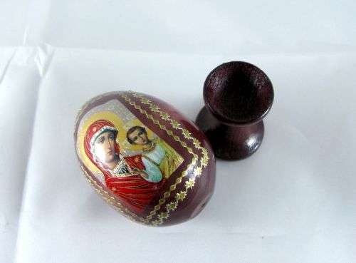 SALE!Traditional Russian Faberge Style EASTER Egg with Icon of Mother Mary with Child Jesus.