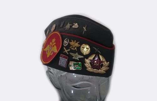 Original Russian Army Officers Side Cap "Pilotka" with Set of Collectible Badges Mint Condition
