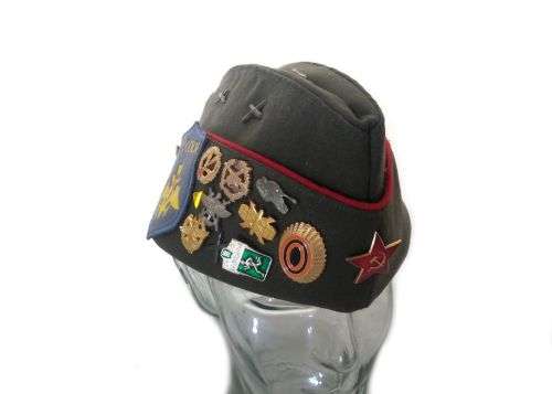 Original Russian Army Officers Side Cap "Pilotka" with Set of Collectible Badges Mint Condition