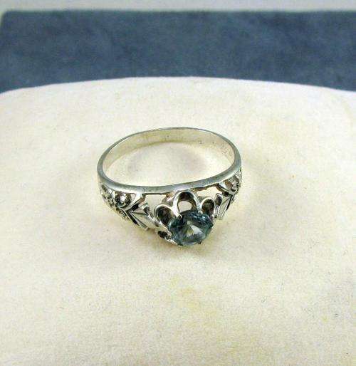 Old Vintage Russian Silver Ring with Blue Topaz
