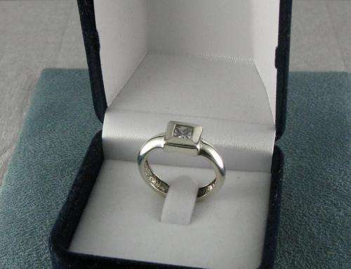 Vintage 925 Silver Ring with Princess Cut Crystal