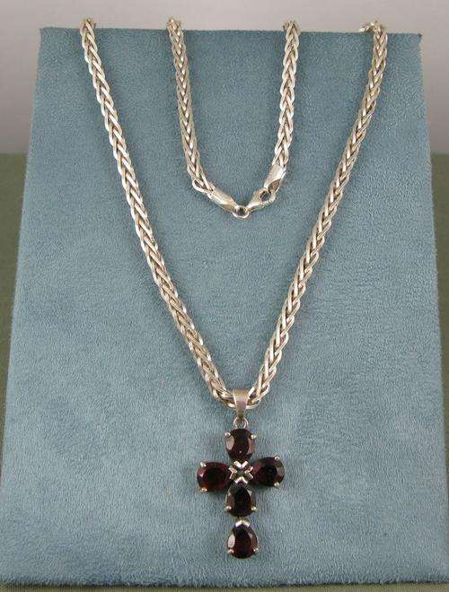 Beautiful 925 Silver Necklace with Garnet Cross