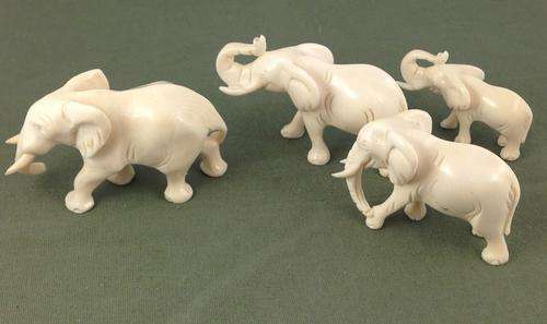 Vintage Hand carved Ivory Elephants set of 4