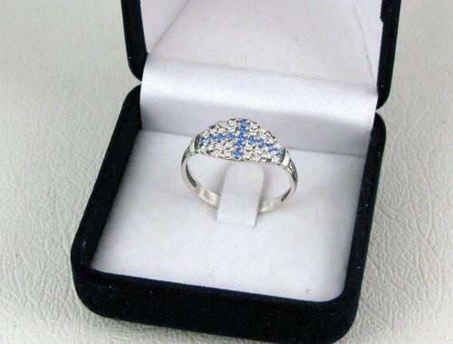 Exclusive Russian Designer Vintage 925 Silver Ring with Blue & White CZ.  Now 50 % off price .