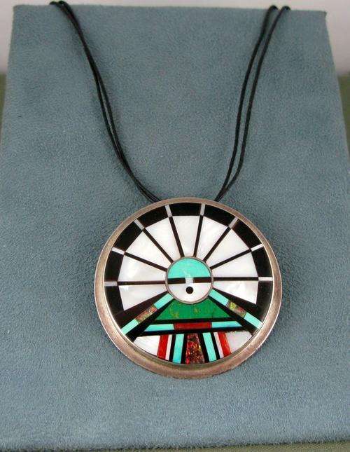 Exquisite Zuni Sunface Big Pendant/Brooch by R & L Vacit. Hand made. New Mexico.