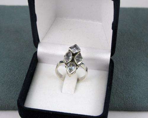 Old Vintage 925 Silver Cluster Ring with Iolite Stones. Hand made.