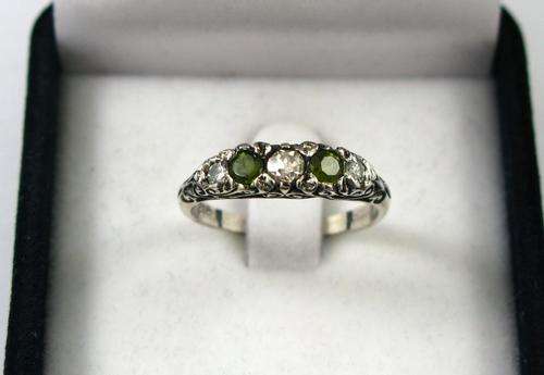 Custom Made Victorian Style Beautiful Natural Diamonds & Peridot 925 Silver Eternity Ring.