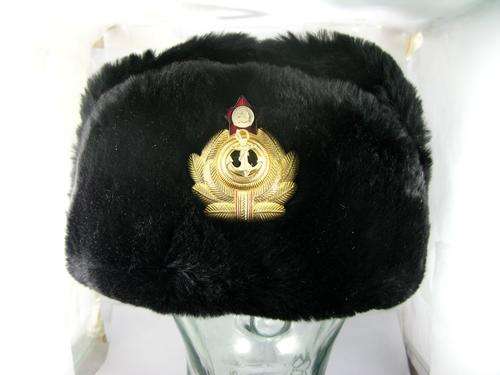 Original Russian Navy Officer Winter Hat with Original USSR Navy Badge. Genuine Fur & Leather.