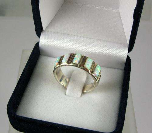 Striking Vintage Sterling Silver Eternity Ring with Opal.