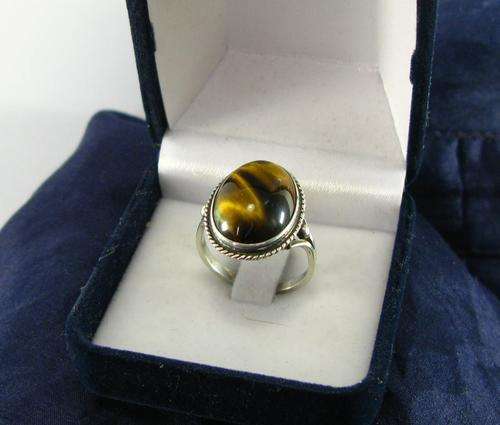 Retro Old Vintage 925 Silver Ring with Tiger Eye Stone. Hand made.
