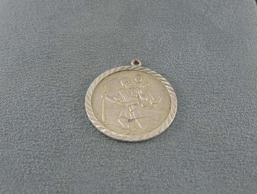 Big Old Vintage Sterling Silver Saint Christopher Pendant.