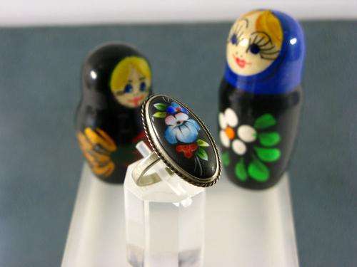 Old Vintage Original Russian Enamel Ring. Hand Made, Hand Painted. Rostov City Russia.