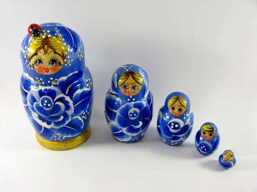 Traditional Russian Doll "Matryoshka"/ Babushka with Ladybird set of 5. Hand made in Russia