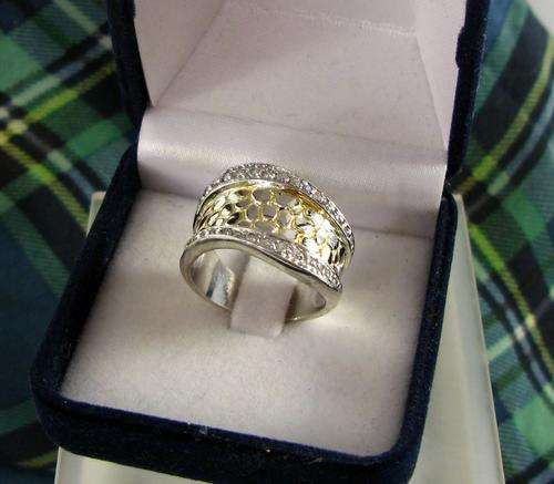 Unusual Bulky Vintage 925 Sterling Silver Cluster Ring, Gold Plated. Hand Made.